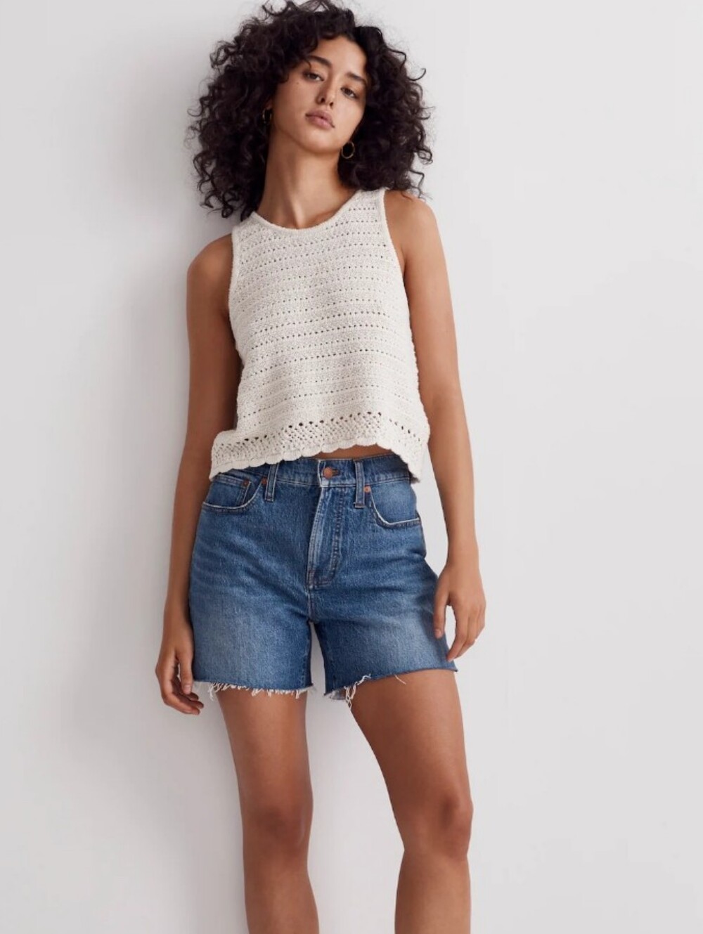 Madewell Cream Crochet Knit Tank Top